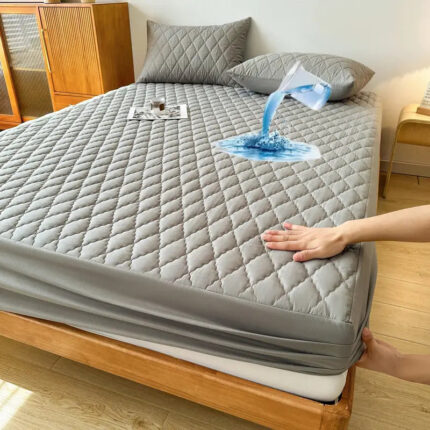 Quilted Waterproof Mattress Protector Double Bed Gray